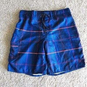 OP plaid blue swimming trunks